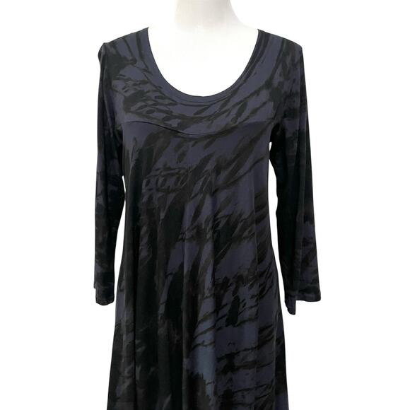 HEYNE BOGUT Dress Tie Dye Black Bubble Hem  Stretch Knit Lagenlook Sz XL/ 4 - Picture 2 of 9
